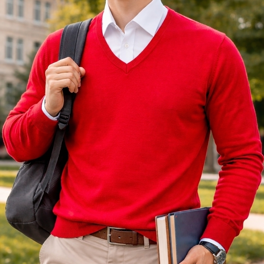 Lands’ End Men’s Supima Cotton V‑Neck Sweater Red Size L (42‑44)